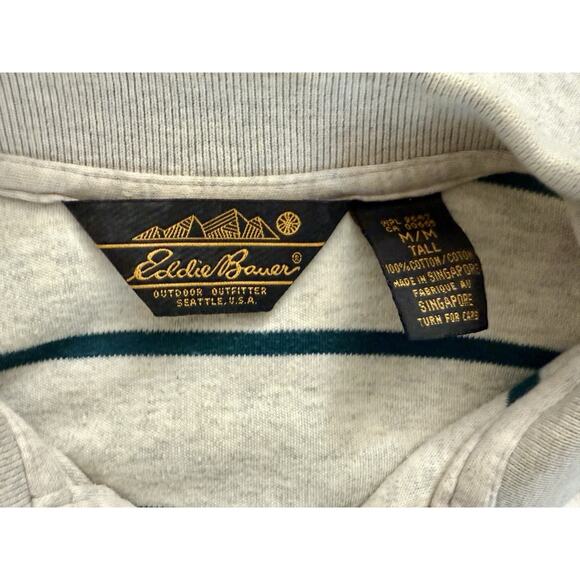 Vintage Eddie Bauer Rugby Shirt Men's MT Cream Green Stripe,Rugby 90s EUC - Picture 8 of 10
